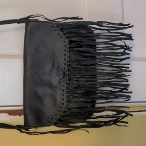 Scully Black Leather Fringe Shoulder Bag